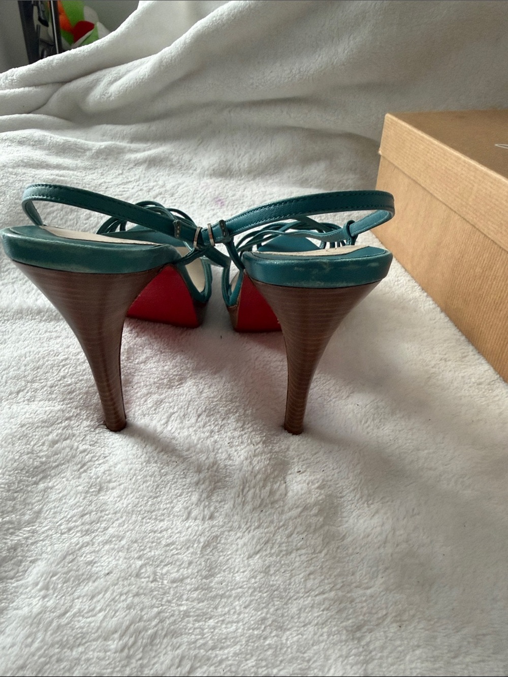Christian Louboutin Teal Leather Strappy Sandals - Picture 6 of 7